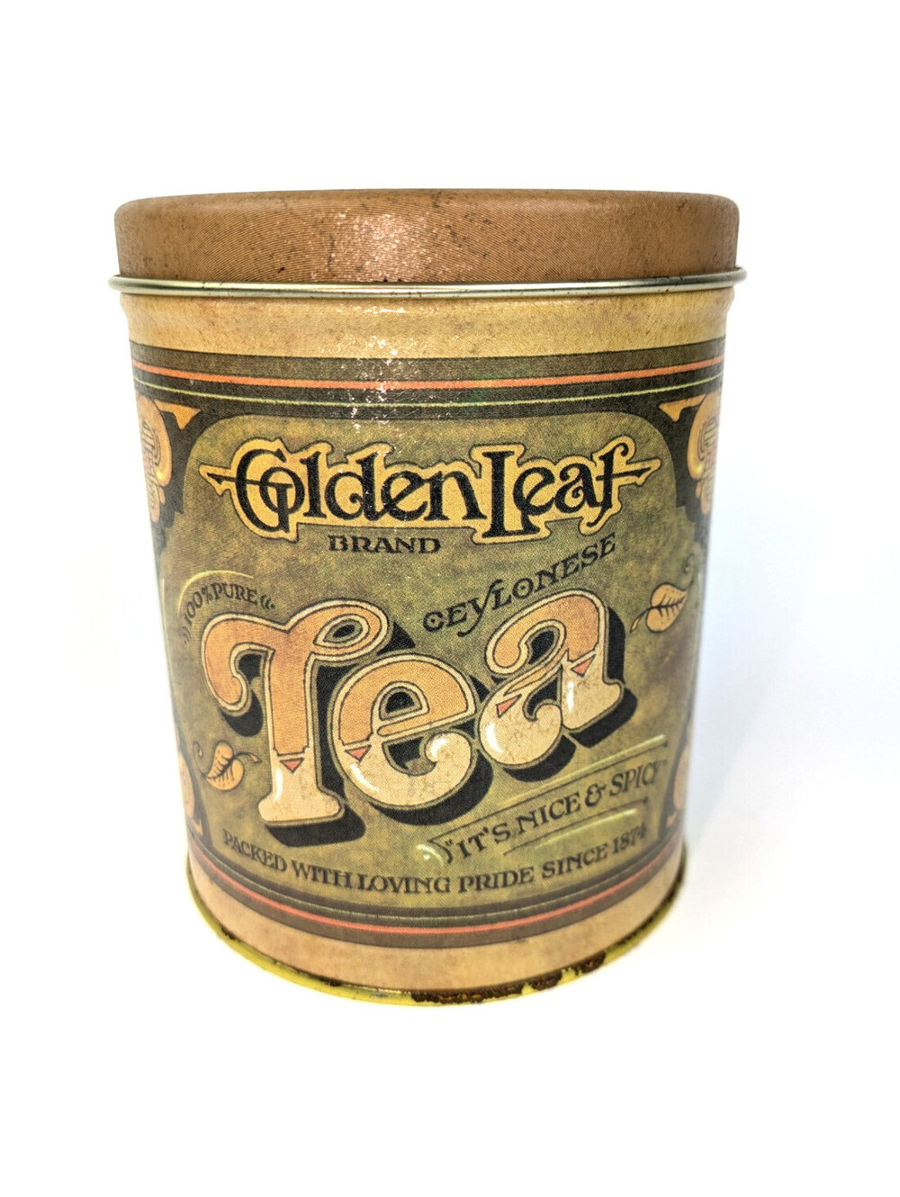 Vintage 1979 Golden Leaf Tea Tin Canister Ballonoff Pentron Retro Kitchen Decor